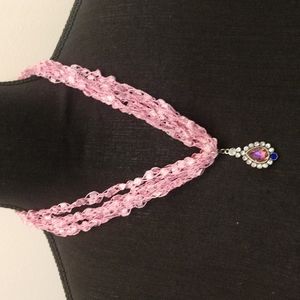 Homemade Necklace Adjustable Length and Pink Crystal Pendant‎